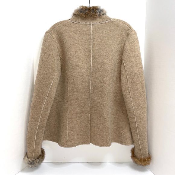 Geiger wool jacket, made in Austria, real fur trim, snap closures, tan & gray - Picture 8 of 13